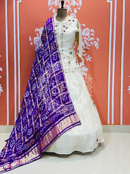 PURE COSMOS TISSUE SILK HANDWORK FULL STICHED INDO WESTERN White / Free Size