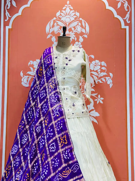 PURE COSMOS TISSUE SILK HANDWORK FULL STICHED INDO WESTERN White / Free Size