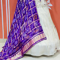 PURE COSMOS TISSUE SILK HANDWORK FULL STICHED INDO WESTERN White / Free Size