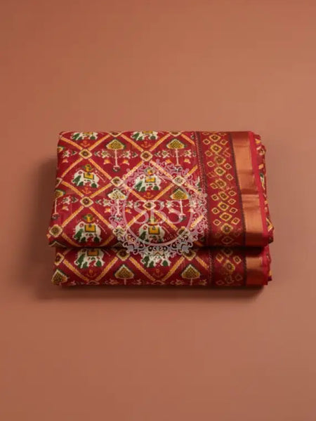 Pure Cotton Saree Red / Free Size