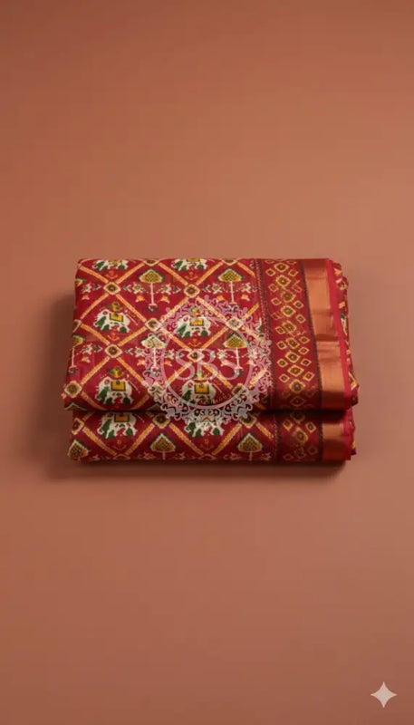 Pure Cotton Saree Red / Free Size