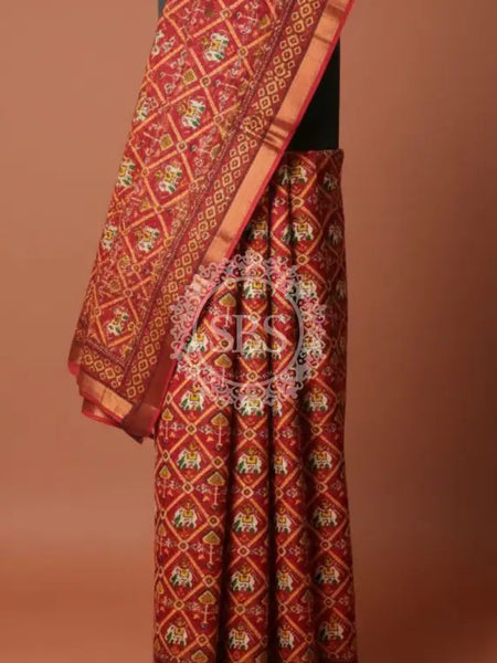 Pure Cotton Saree Red / Free Size