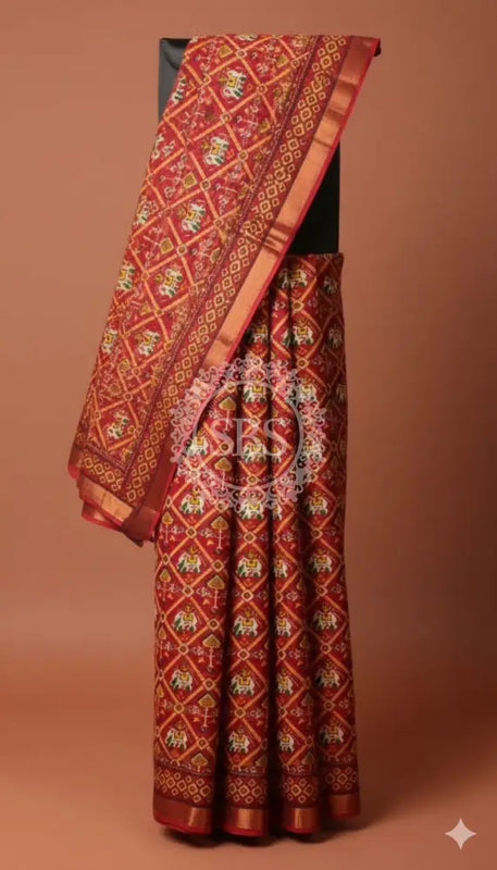 Pure Cotton Saree Red / Free Size