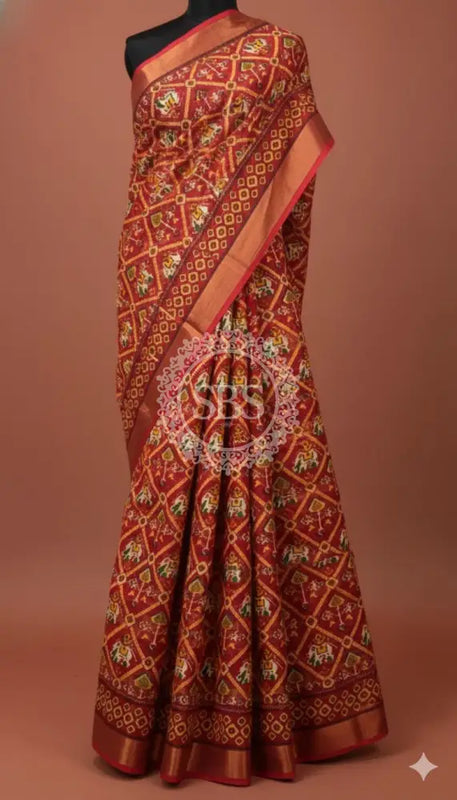 Pure Cotton Saree Red / Free Size