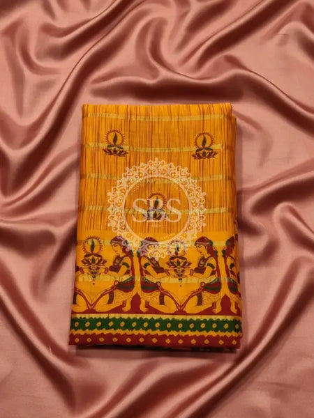 Pure Cotton Saree Yellow / Free Size