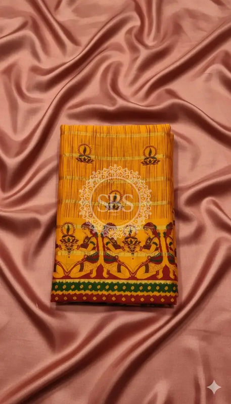 Pure Cotton Saree Yellow / Free Size