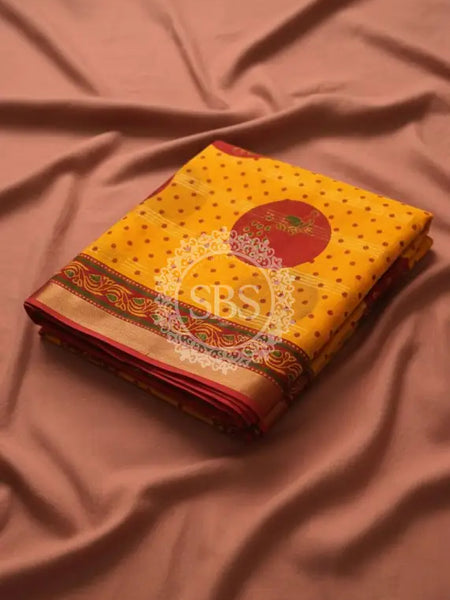 Pure Cotton Saree Yellow / Free Size