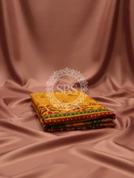 Pure Cotton Saree Yellow / Free Size