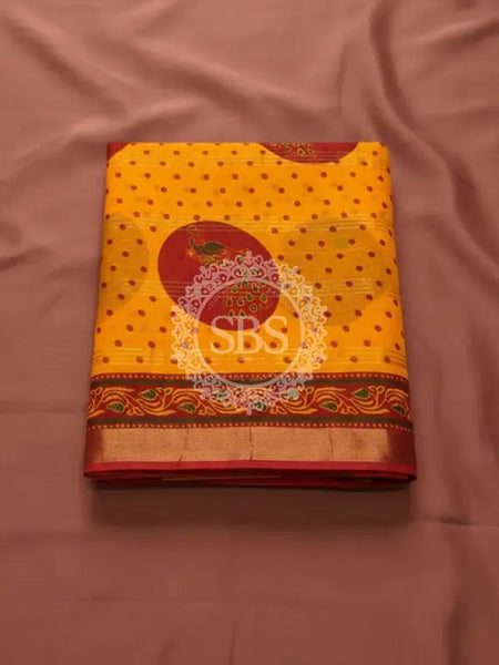 Pure Cotton Saree Yellow / Free Size