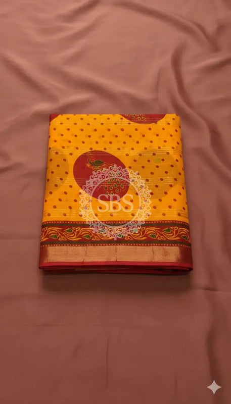Pure Cotton Saree Yellow / Free Size