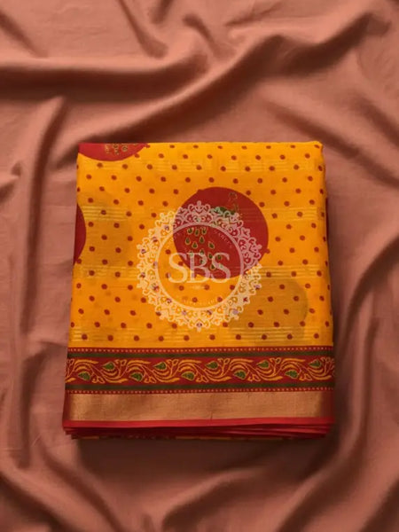 Pure Cotton Saree Yellow / Free Size