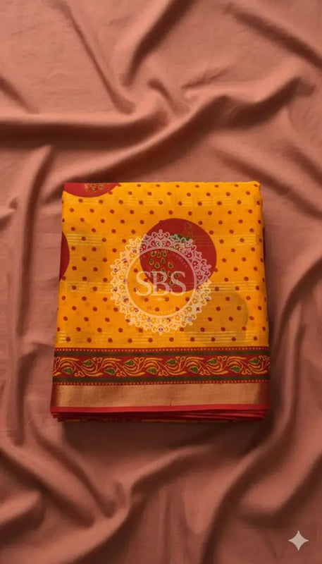 Pure Cotton Saree Yellow / Free Size