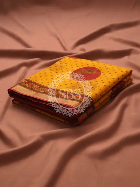 Pure Cotton Saree Yellow / Free Size