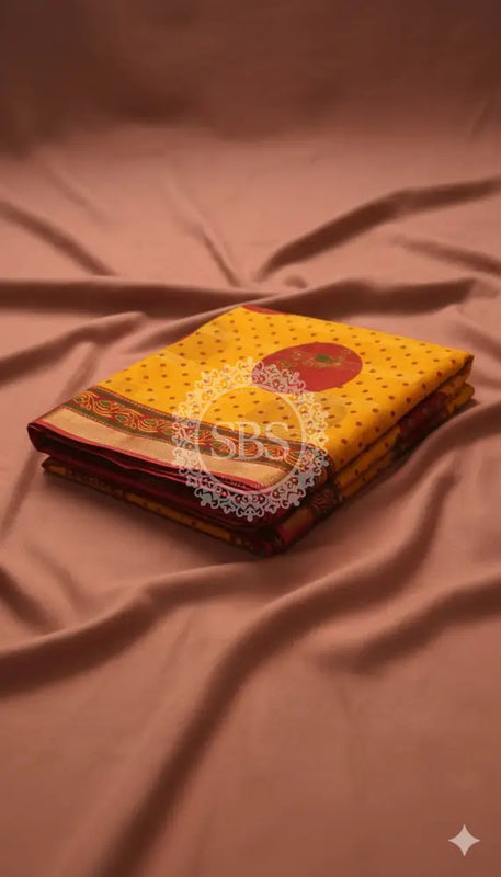 Pure Cotton Saree Yellow / Free Size