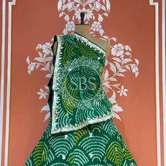 PURE CRAPRE SILK BHANDEJ LEHENGA Green / Free Size
