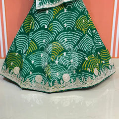 PURE CRAPRE SILK BHANDEJ LEHENGA Green / Free Size