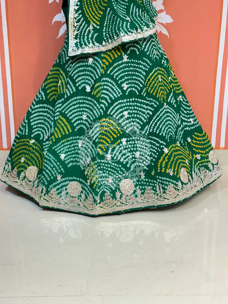 PURE CRAPRE SILK BHANDEJ LEHENGA Green / Free Size