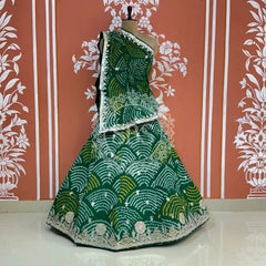 PURE CRAPRE SILK BHANDEJ LEHENGA Green / Free Size