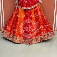 PURE CRAPRE SILK BHANDEJ LEHENGA Orange / Free Size