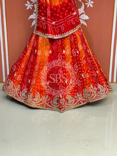 PURE CRAPRE SILK BHANDEJ LEHENGA Orange / Free Size