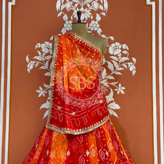 PURE CRAPRE SILK BHANDEJ LEHENGA Orange / Free Size