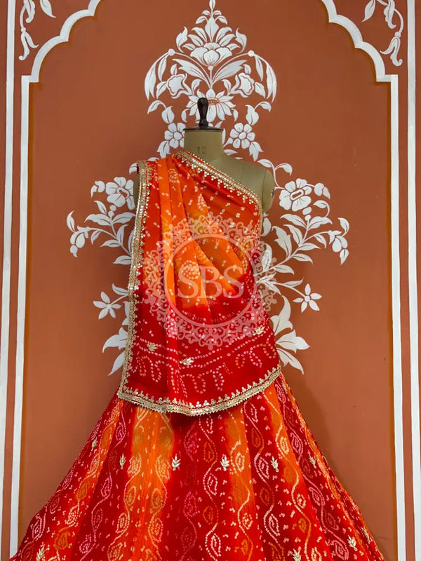 PURE CRAPRE SILK BHANDEJ LEHENGA Orange / Free Size
