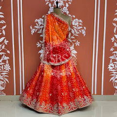 PURE CRAPRE SILK BHANDEJ LEHENGA Orange / Free Size