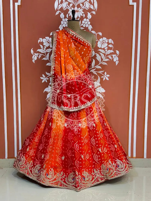PURE CRAPRE SILK BHANDEJ LEHENGA Orange / Free Size