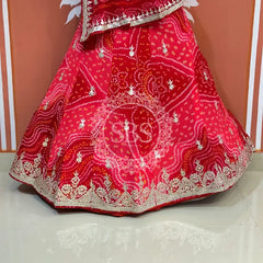 PURE CRAPRE SILK BHANDEJ LEHENGA Pink / Free Size