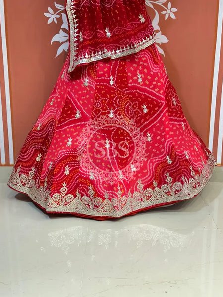 PURE CRAPRE SILK BHANDEJ LEHENGA Pink / Free Size