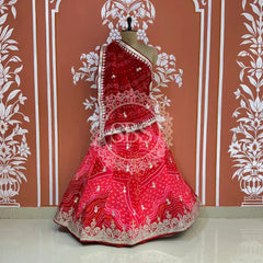 PURE CRAPRE SILK BHANDEJ LEHENGA Pink / Free Size