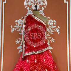 PURE CRAPRE SILK BHANDEJ LEHENGA Pink / Free Size