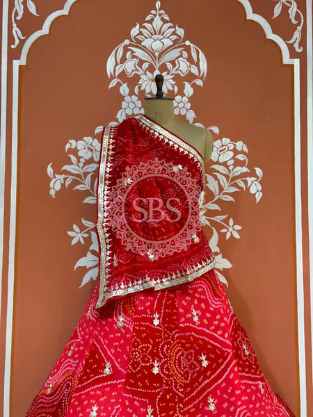 PURE CRAPRE SILK BHANDEJ LEHENGA Pink / Free Size