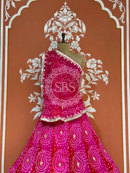 PURE CRAPRE SILK BHANDEJ LEHENGA Rani / Free Size