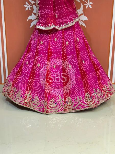 PURE CRAPRE SILK BHANDEJ LEHENGA Rani / Free Size
