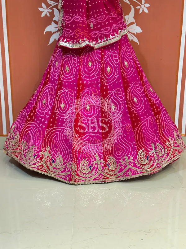 PURE CRAPRE SILK BHANDEJ LEHENGA Rani / Free Size