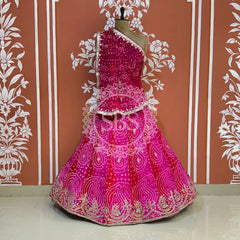 PURE CRAPRE SILK BHANDEJ LEHENGA Rani / Free Size