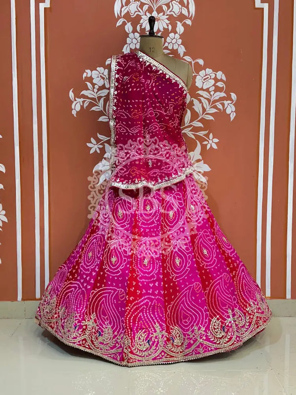 PURE CRAPRE SILK BHANDEJ LEHENGA Rani / Free Size
