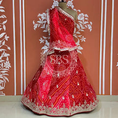 PURE CRAPRE SILK BHANDEJ LEHENGA Red / Free Size