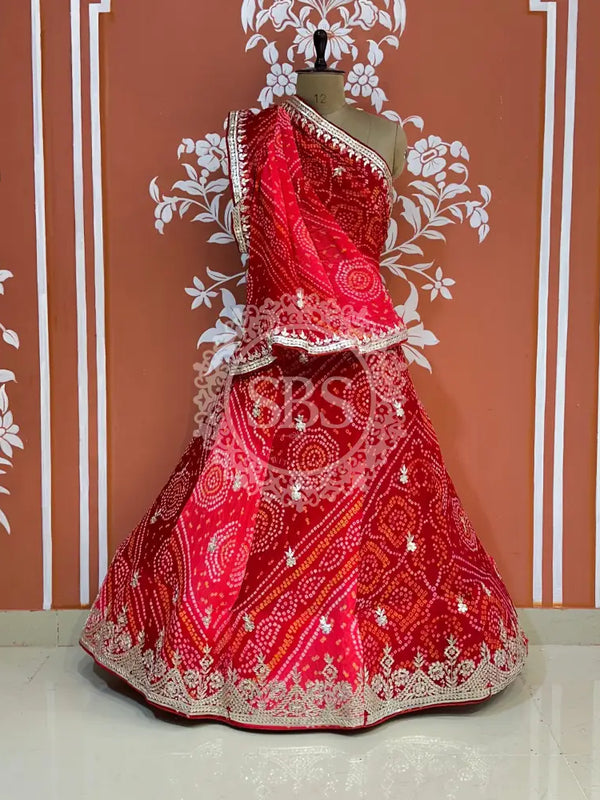PURE CRAPRE SILK BHANDEJ LEHENGA Red / Free Size