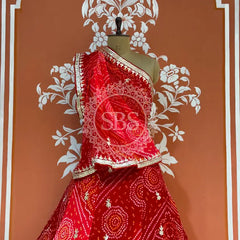 PURE CRAPRE SILK BHANDEJ LEHENGA Red / Free Size