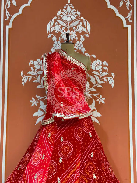 PURE CRAPRE SILK BHANDEJ LEHENGA Red / Free Size