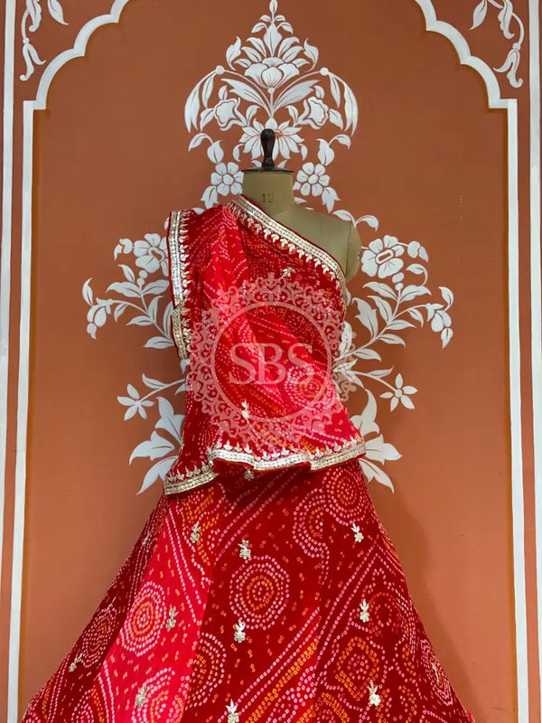 PURE CRAPRE SILK BHANDEJ LEHENGA Red / Free Size