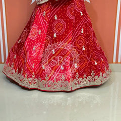 PURE CRAPRE SILK BHANDEJ LEHENGA Red / Free Size
