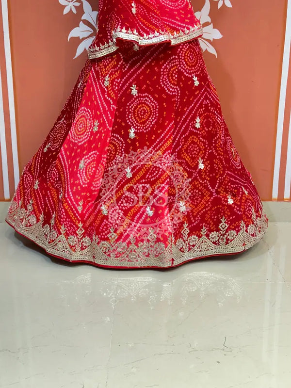 PURE CRAPRE SILK BHANDEJ LEHENGA Red / Free Size
