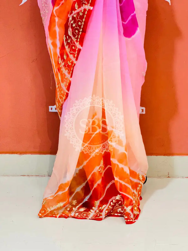 PURE DIAMOND CHIFFON PITTAN WORK SAREE