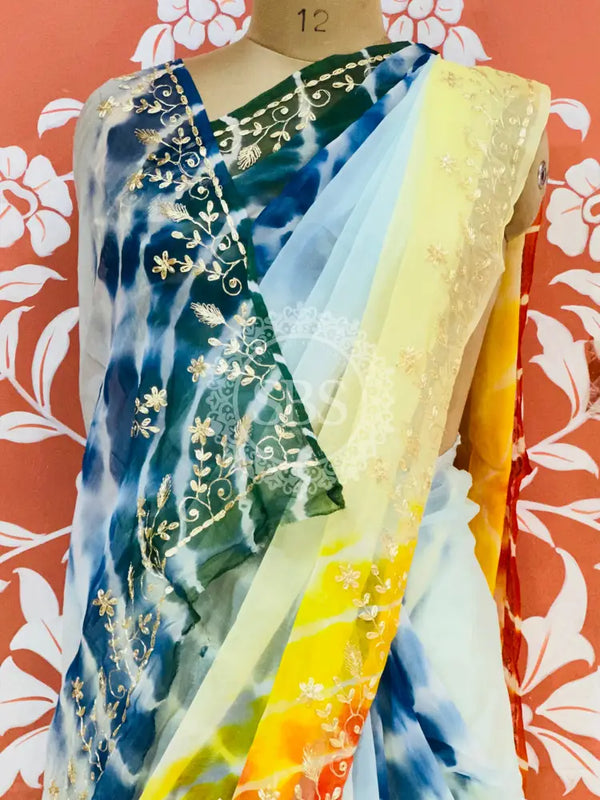 PURE DIAMOND CHIFFON PITTAN WORK SAREE