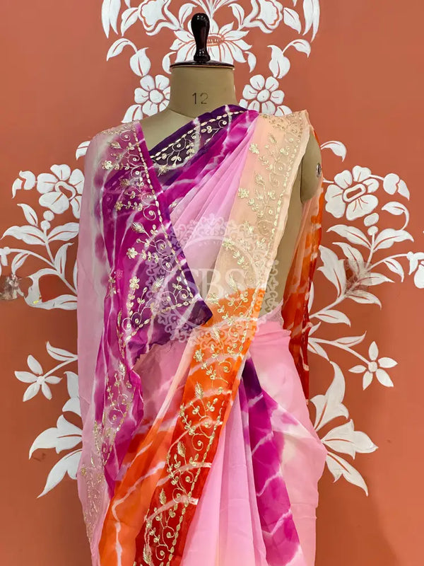 PURE DIAMOND CHIFFON PITTAN WORK SAREE