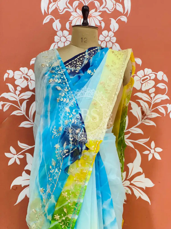 PURE DIAMOND CHIFFON PITTAN WORK SAREE