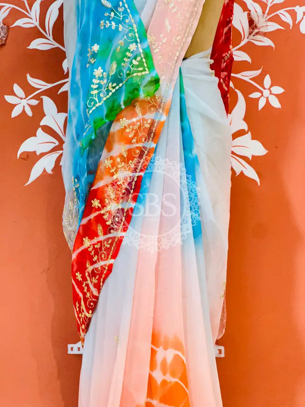 PURE DIAMOND CHIFFON PITTAN WORK SAREE